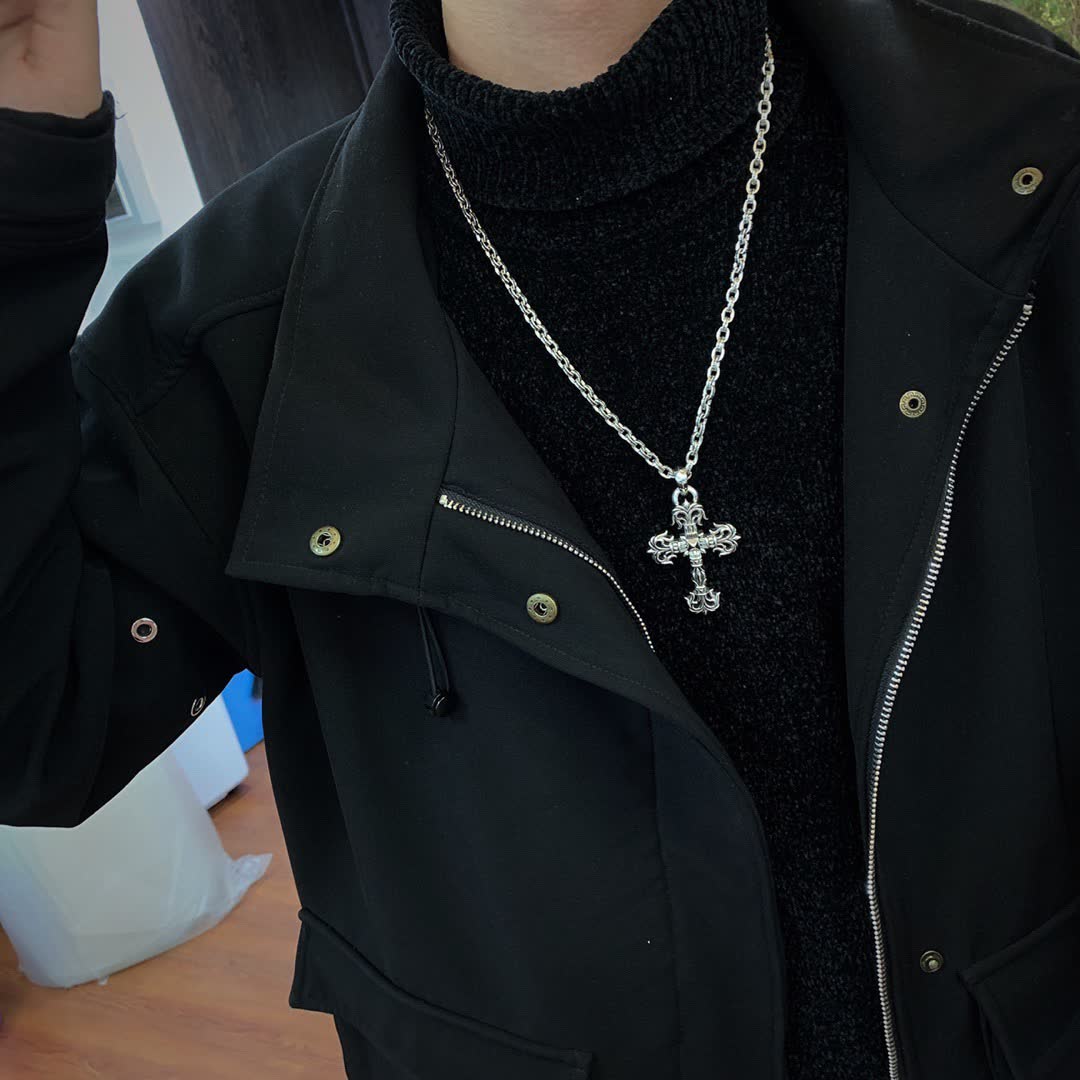 Chrome Hearts Silver Cross Pendant Necklace